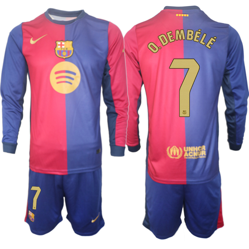 Men 2024-2025 Club Barcelona home Long Sleeves Blue #7 Soccer Jersey->customized soccer jersey->Custom Jersey